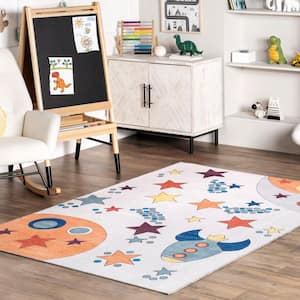 Leonie Outer Space Machine Washable Kids Multi 5 ft. 3 in. x 8 ft. Area Rug