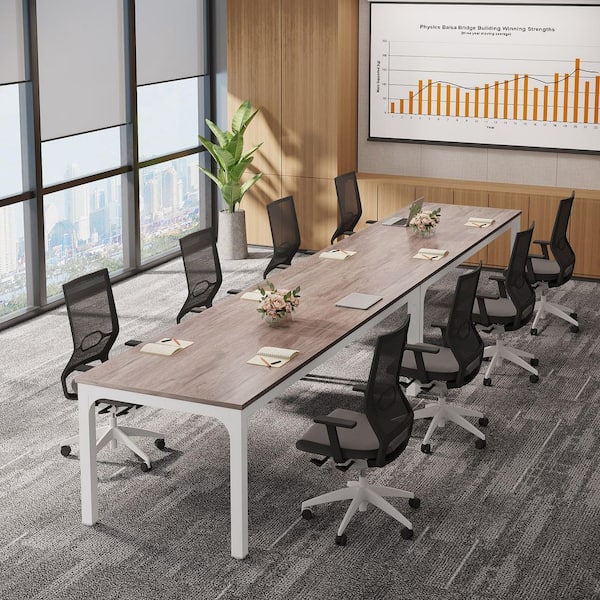 BYBLIGHT Moronia 78. 74in. 2-PCS Grey and White Conference Room Table, Long Office Desk, Seminar Meeting Table Desk for Boardroom
