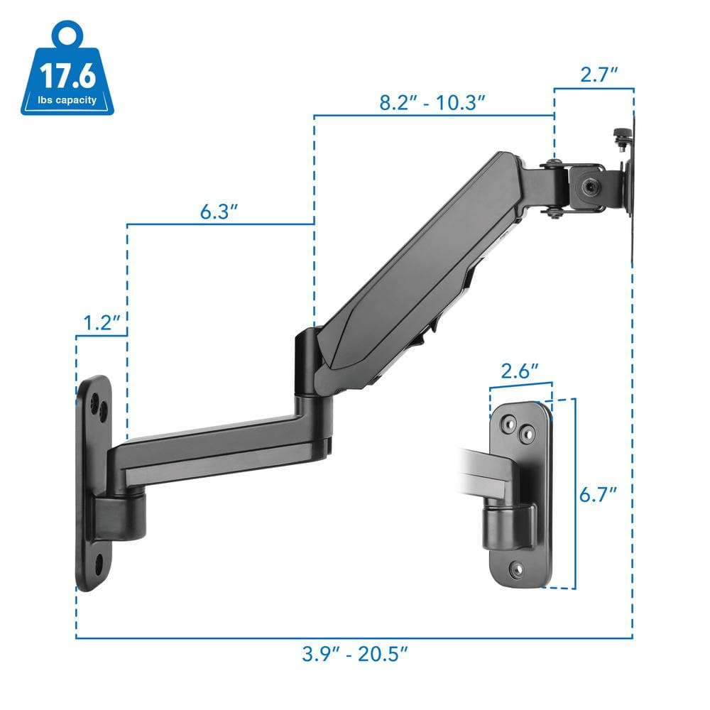 Black Full-Motion Aluminum and Steel Monitor Wall Mount