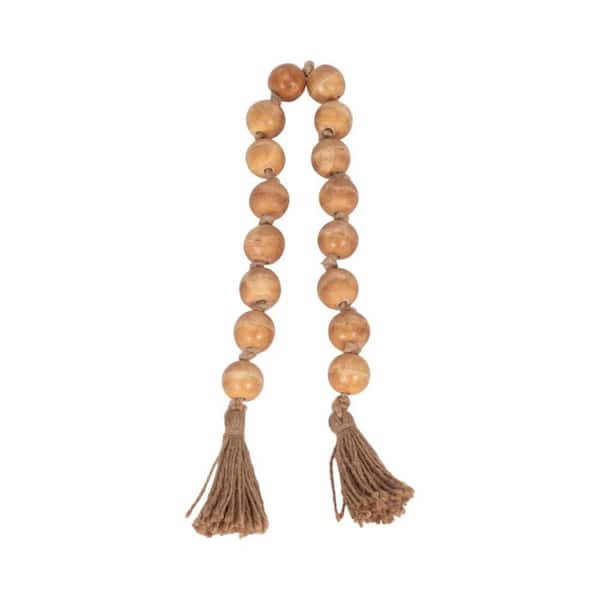 Liv & Skye Natural Brown 32 in. x 1.25 in. Wood and Jute Decorative Beaded Garland with Tassel