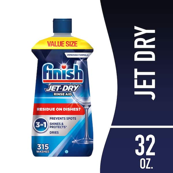 Jet-Dry Dishwasher Rinse Aid, Compatible with Dishwasher Detergent, Prevents Spots & Residues, Shines 32 oz