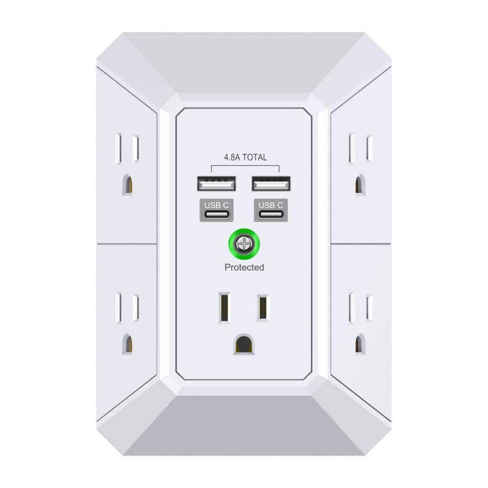 White 5-Outlet Extender with 4 USB Ports 4.8A Total, 3-Sided 1680J Power Strip, Multi Plug Outlets for Home Travel, 2U2C price history on PriceWatchPro