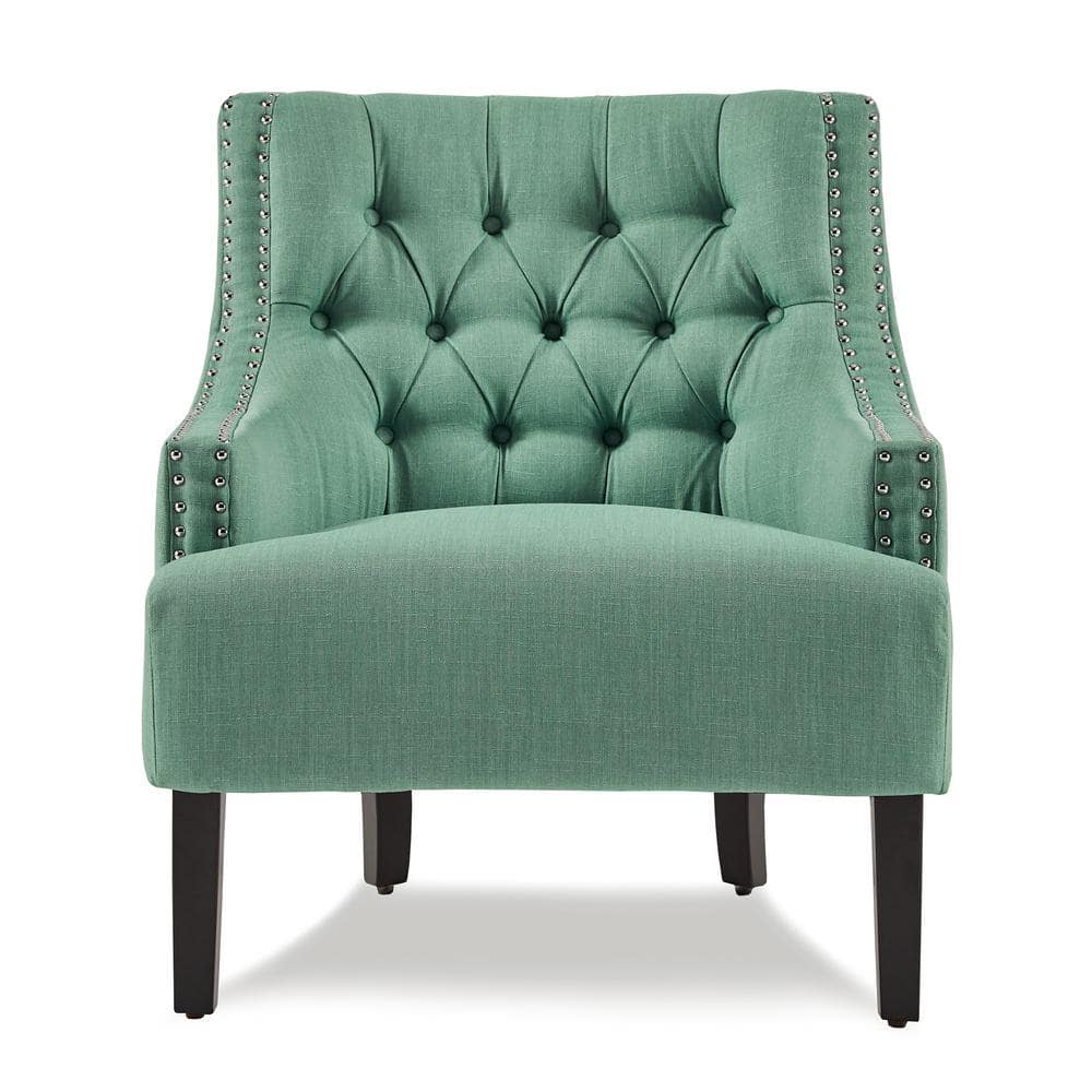 Teal Transitional Diamond Tufted Accent Chair with Nailhead Trim