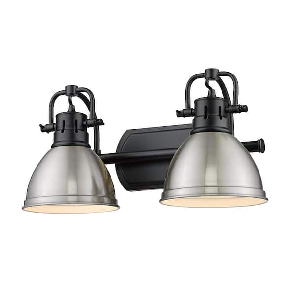 Golden Lighting Duncan 8.5 in. 2-Light Matte Black Vanity Light with Pewter Shades