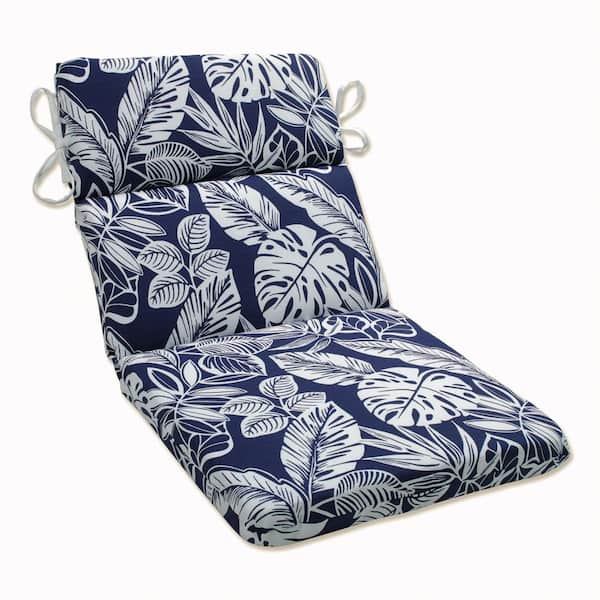 Pillow Perfect Botanical Outdoor/Indoor 21 in W x 3 in H Deep Seat, 1-Piece Chair Cushion with Round Corners in Blue/White Delray