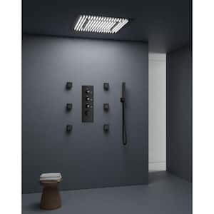 Thermostatic 7-Spray 20 in. Ceiling Mount Squre LED Mood Lighting Shower System in Matte Black(Valve Included)