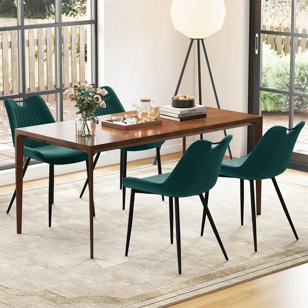 Costway Green Faux Leather Dining Chair Set of 4 Upholstered Kitchen Chairs with Metal Legs