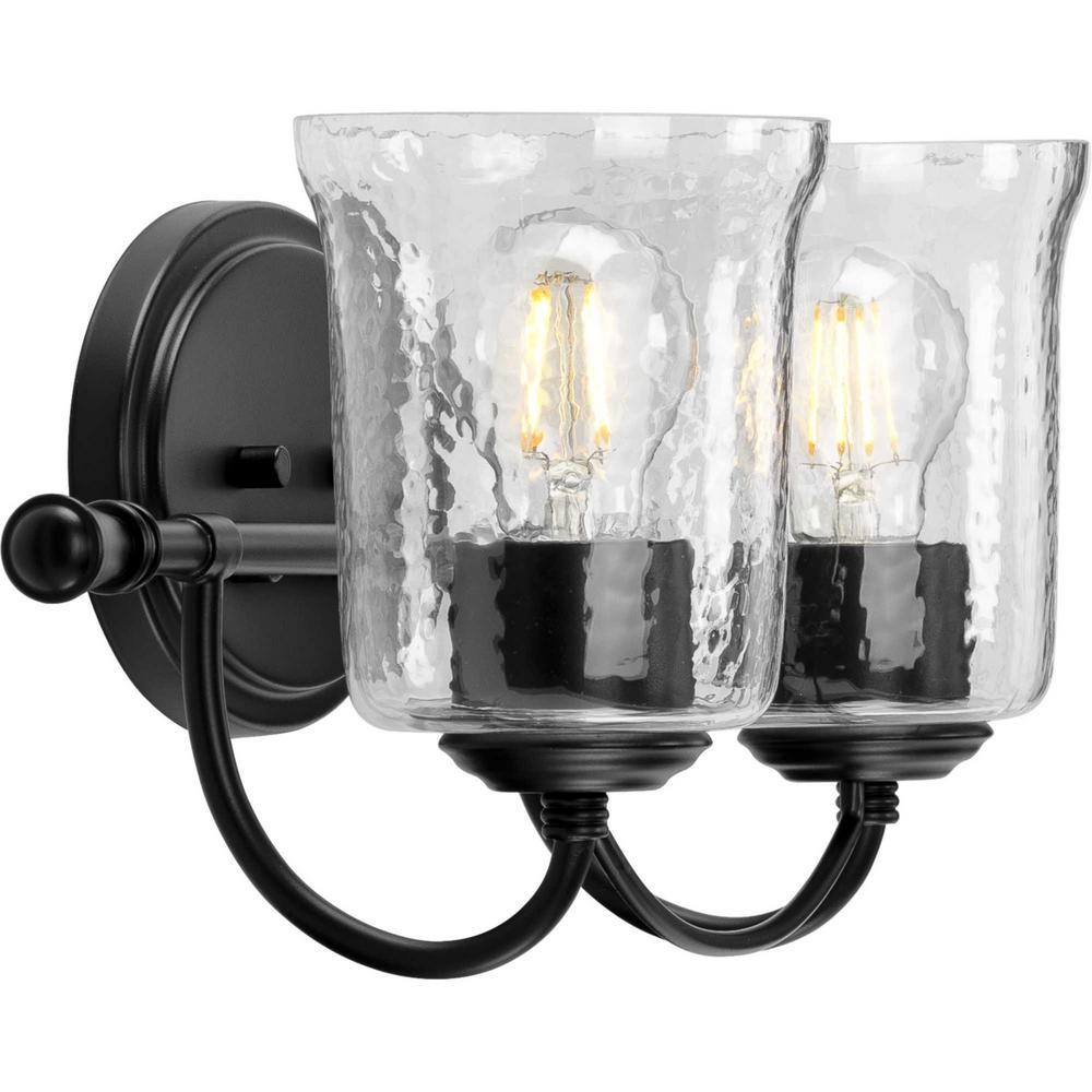 Black Steel Two-Light Dimmable Bath Light with Clear Glass Shades
