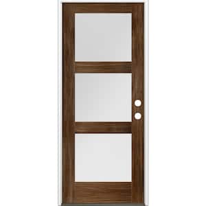 36 in. x 80 in. Modern Douglas Fir 3-Lite Left-Hand/Inswing Frosted Glass Provincial Stain Wood Prehung Front Door
