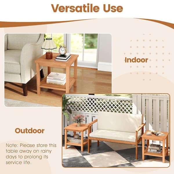 Gymax 2-Tier Patio Acacia Wood Side Table w/Slatted Tabletop