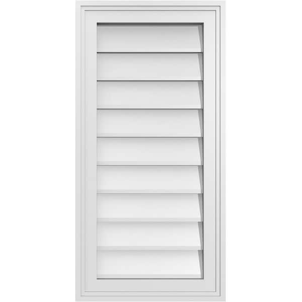 Ekena Millwork 14" x 28" Vertical Surface Mount PVC Gable Vent: Non-Functional with Brickmould Frame