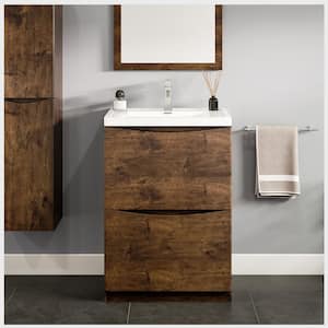 Smile 24 in. W x 16 in. D x 33.5 in. H Bathroom Vanity in Rosewood with White Acrylic Top with White Sink