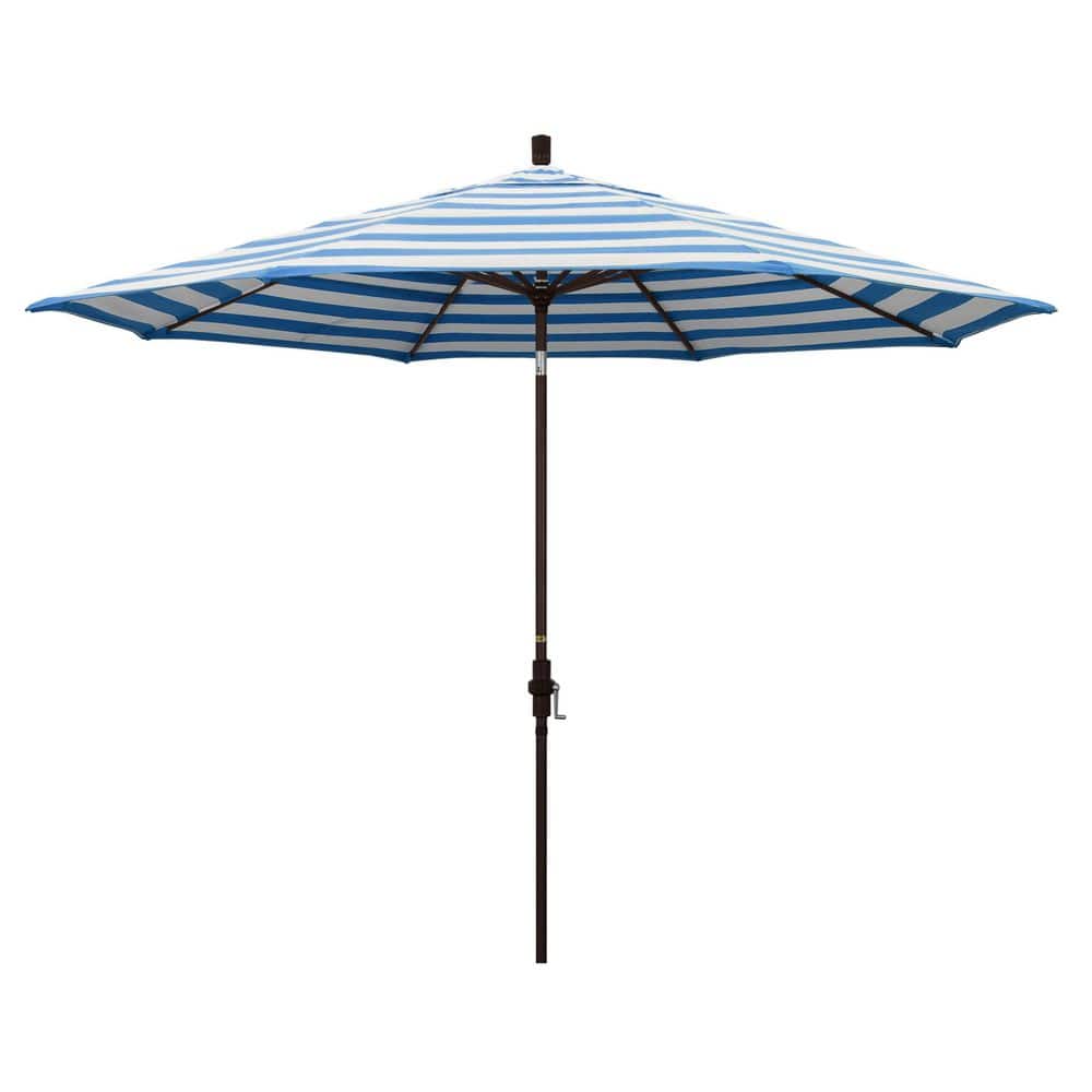 11 ft. Bronze Aluminum Market Patio Umbrella with Aluminum Ribs Collar Tilt Crank Lift in Cabana Regatta Sunbrella price history on PriceWatchPro
