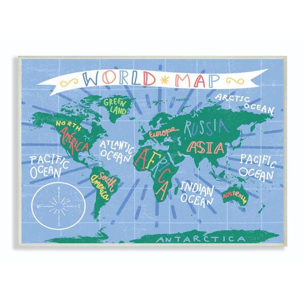 The Kids Room By Stupell 12 In X 18 In Kids World Map Colorful Nursery By Daphne Polselli Wood Wall Art Brp 2450 Wd 12x18 The Home Depot