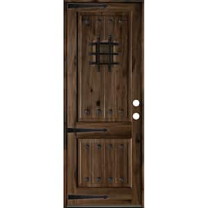 32 in. x 96 in. Mediterranean Knotty Alder Left-Hand/Inswing Glass Speakeasy Black Stain Solid Wood Prehung Front Door