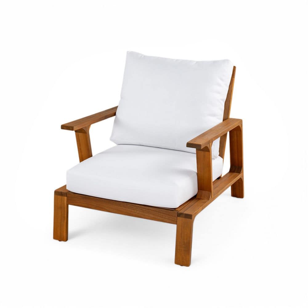 Acacia Wood Outdoor Lounge Chair with Water Resistant Beige Cushion for Patio Garden Deck price history on PriceWatchPro