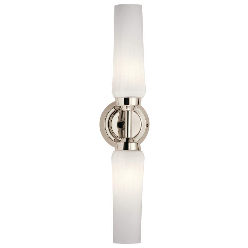 Truby Polished Nickel 2-Light Vanity with Satin Etched Glass