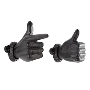 Thumbs Up and Pointing Finger Dark Brown Cast Iron Wall Mount Hook Set (Set of 2)
