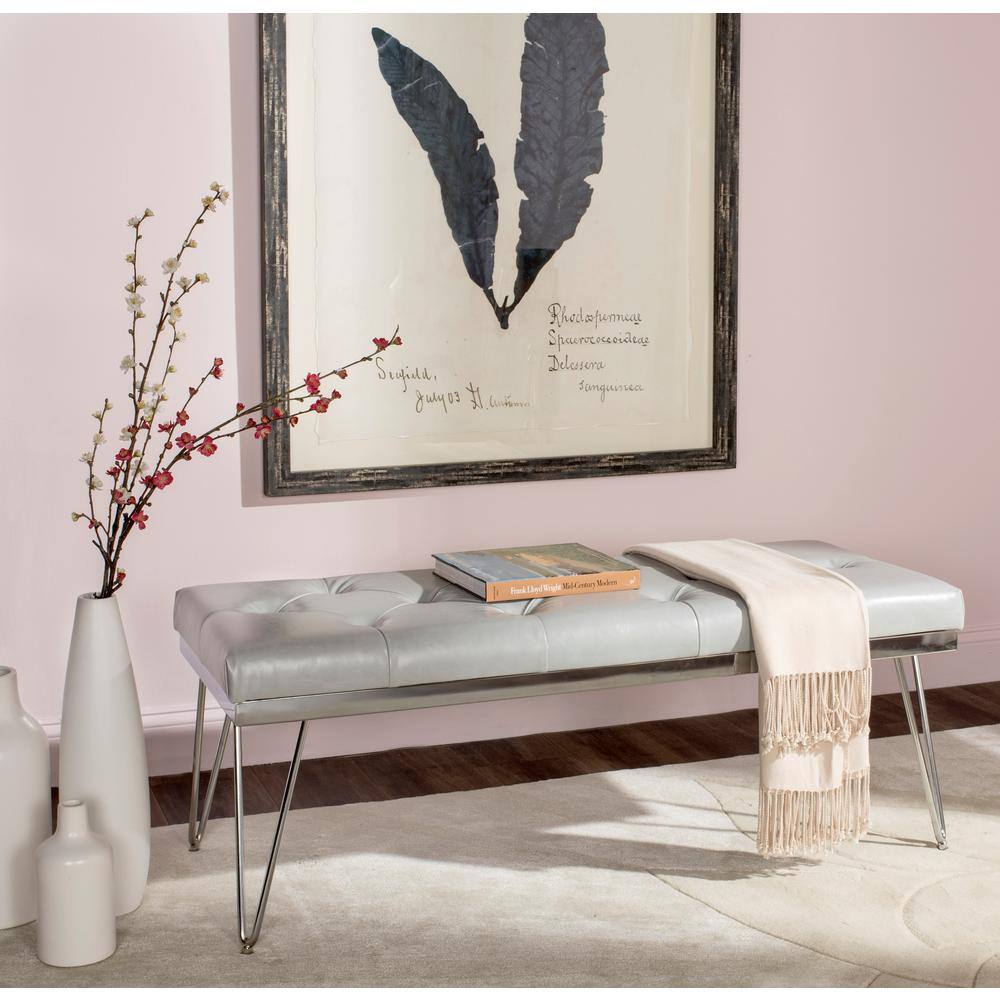 Marcella Gray Tufted Bench with Chrome Legs