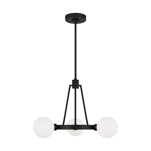 Generation Lighting Clybourn 3-Light Midnight Black Chandelier with Milk Glass Shades