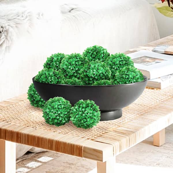 LIVING LUXURY 4 .5 in. Artificial Boxwood Topiary Greenery Ball (Set of 12)