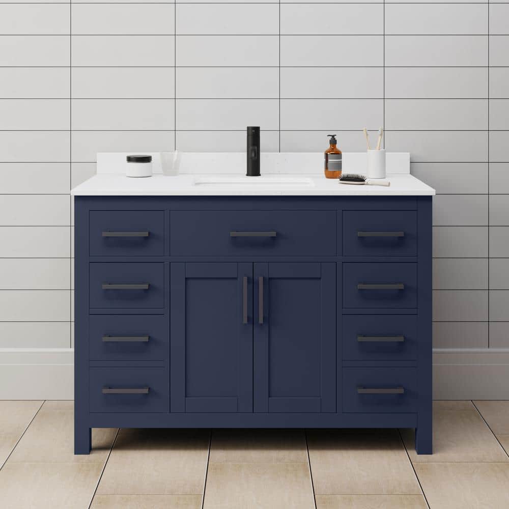 Beckett 48 in. W x 22 in. D x 35 in. H Single Sink Bathroom Vanity in Dark Blue with White Cultured Marble Top price history on PriceWatchPro