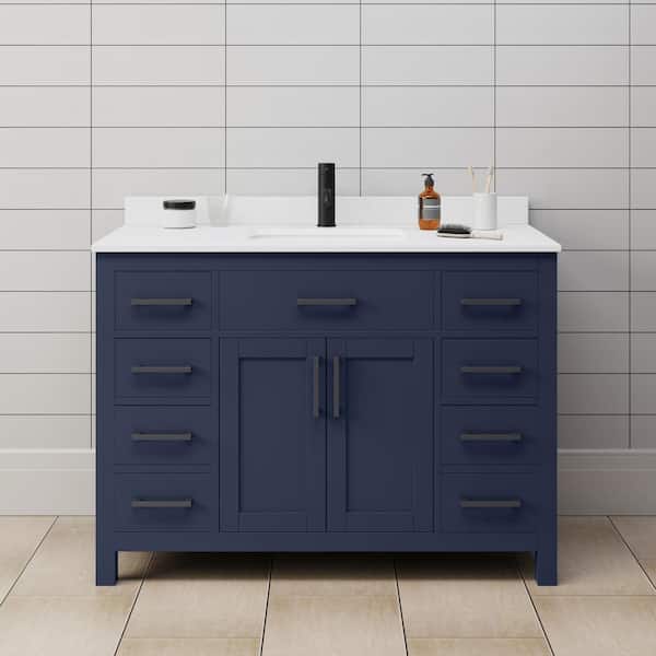 Wyndham Collection Beckett 48 in. W x 22 in. D x 35 in. H Single Sink Bathroom Vanity in Dark Blue with White Cultured Marble Top