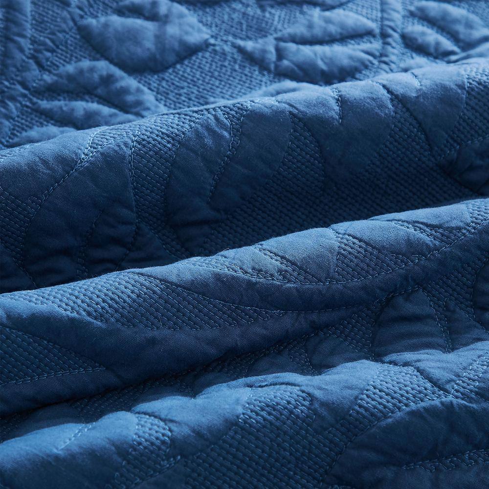 Navy Cotton Queen Embroidered Bedspread Set