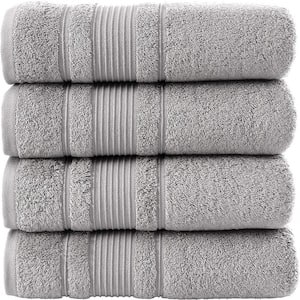 4-Piece Set Premium Quality Bath Towels for Bathroom, Quick Dry Soft and Absorbent 100% Cotton, Grey