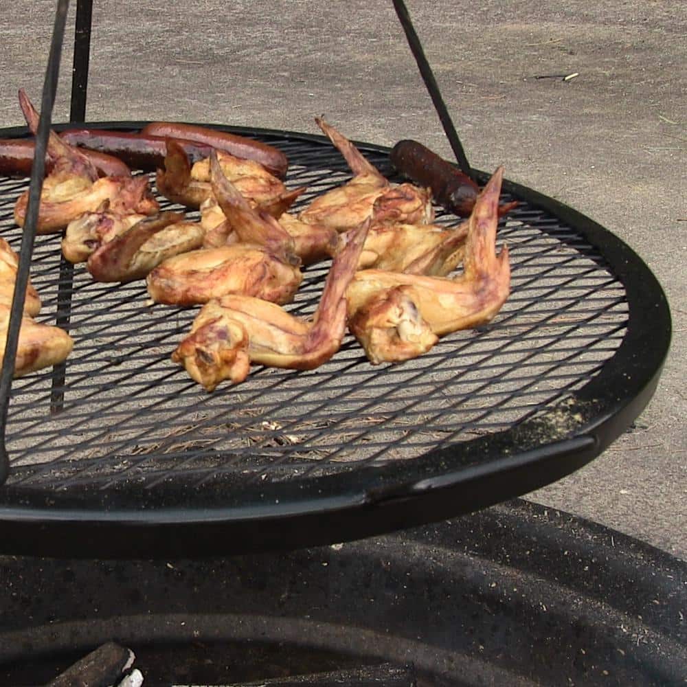 24-Inch Round Black Steel Fire Pit Cooking Grate with Handles