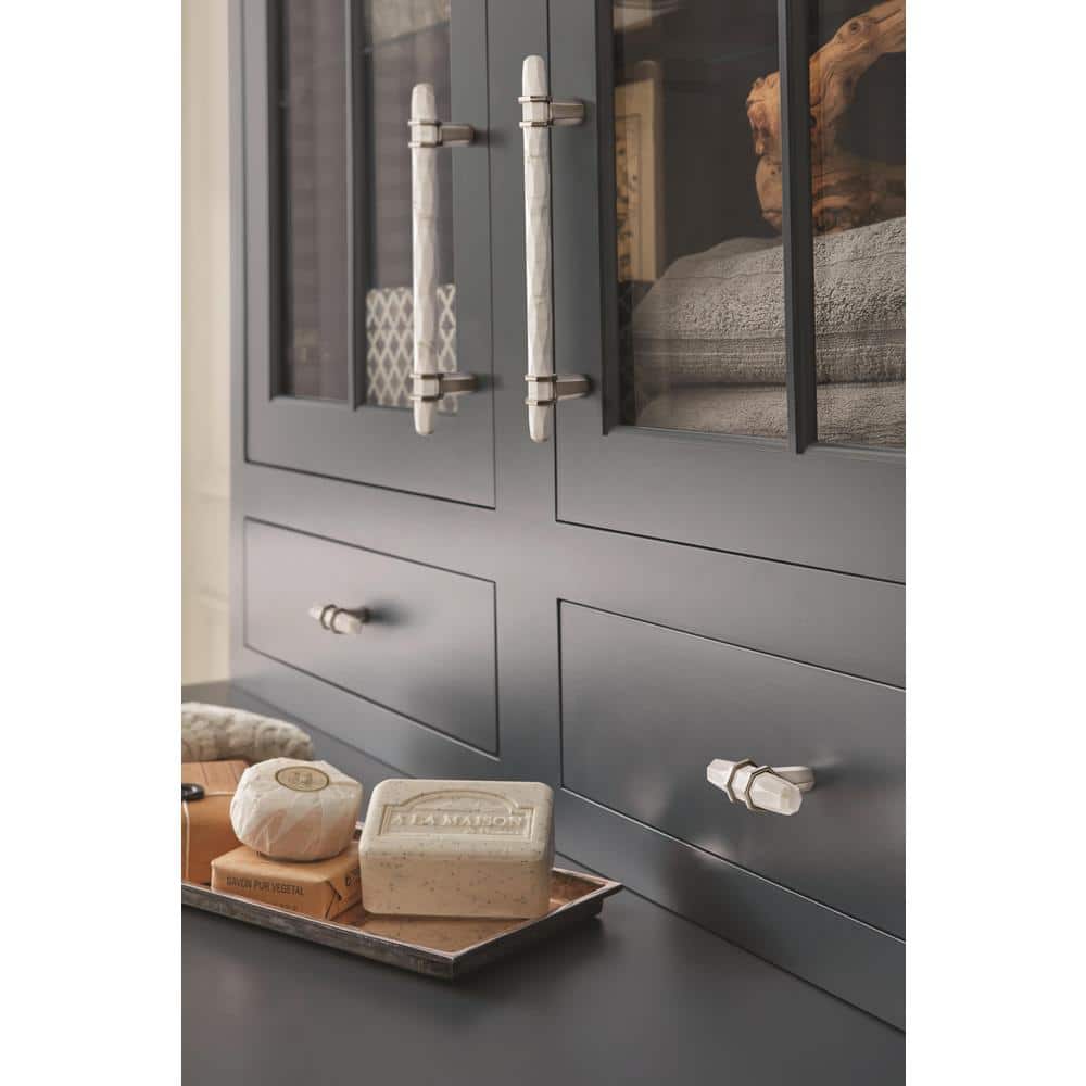 8.75" Brushed Nickel and Marble White Bar Pull