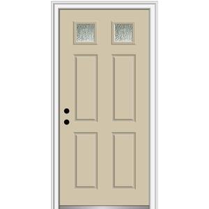 30 in. x 80 in. Right-Hand/Inswing Rain Glass Wicker Fiberglass Prehung Front Door on 4-9/16 in. Frame