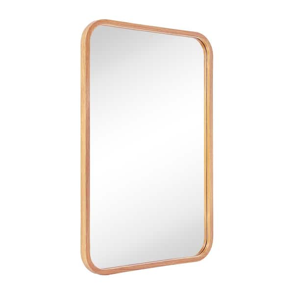 TEHOME Yorkshire 20 in. W x 30 in. H Rectangular Wood Framed Wall Mounted Bathroom Vanity Mirror in Natural Oak
