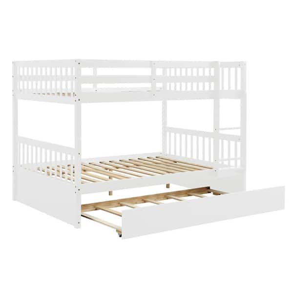 LUCKY ONE Samanie White Over Full Bunk Bed Frame with Trundle and Ladder Daybed for Twins