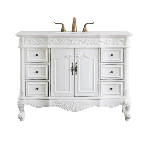 Unbranded Simply Living 48 in. W x 22 in. D x 36 in. H Bath Vanity in Antique White with Ivory White Engineered Marble