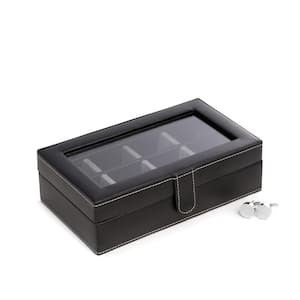 Black Leather 12-Cufflink Box
