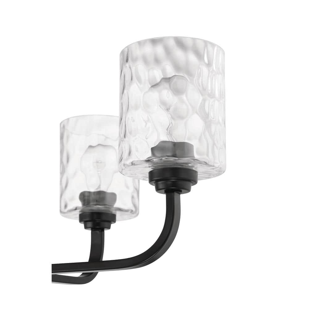 Flat Black 4-Light Chandelier with Clear Hammered Glass Shades