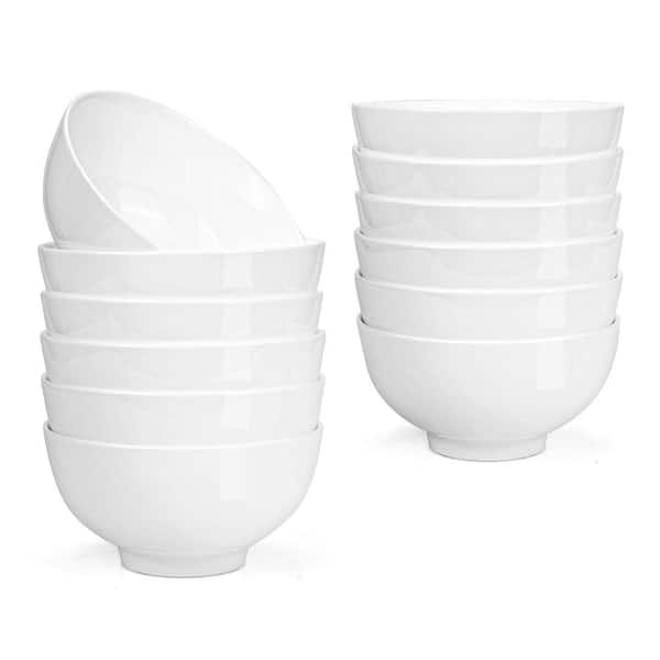 14 fl. oz. White Porcelain Dessert and Salad Bowls 5 Inch Diameter Stackable Set of 12 Dessert Sets