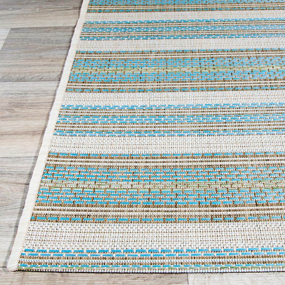 Monaco Blue Mist/Ivory Flat Woven Synthetic 4' x 5' Area Rug