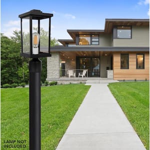 15 in. H x 6.35 in. W Black Decorative Square Post Top Mount Outdoor Light Fixture with Durable Clear Acrylic Lens