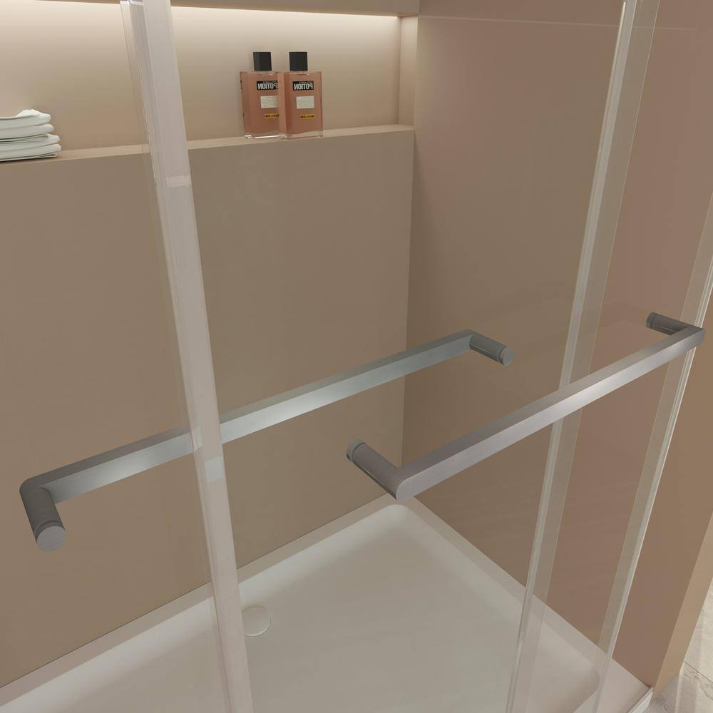 60 in Brushed Silver Frameless Double Sliding Shower Door