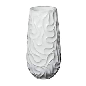 37 in. White Wave Inspired Textured Resin Decorative Vase