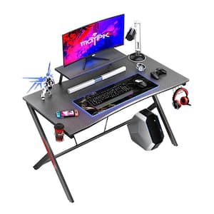 39 in. Carbon Fiber Computer Gaming Desk with Raised Monitor Shelf, Black