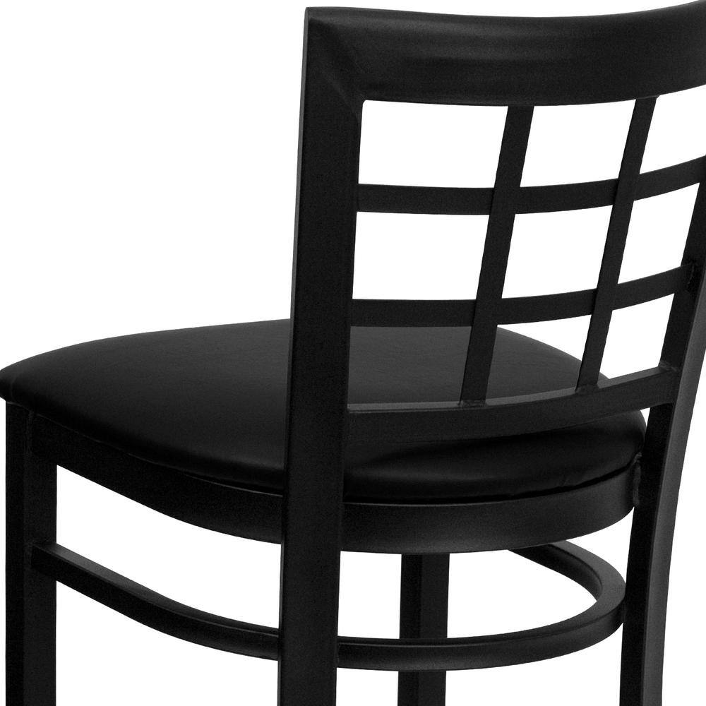 Elegant Black Vinyl and Metal Window Back Bar Stool