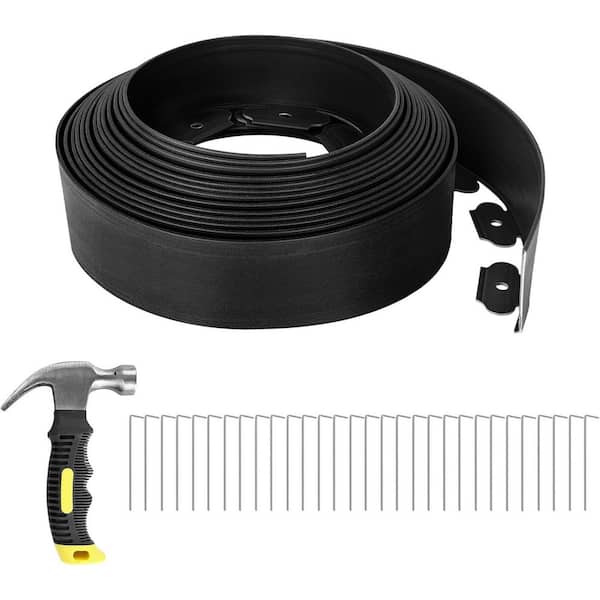 Phewnyzo 4 in Tall, 33 ft. Landscape Edging with Hammer and Staples, Black