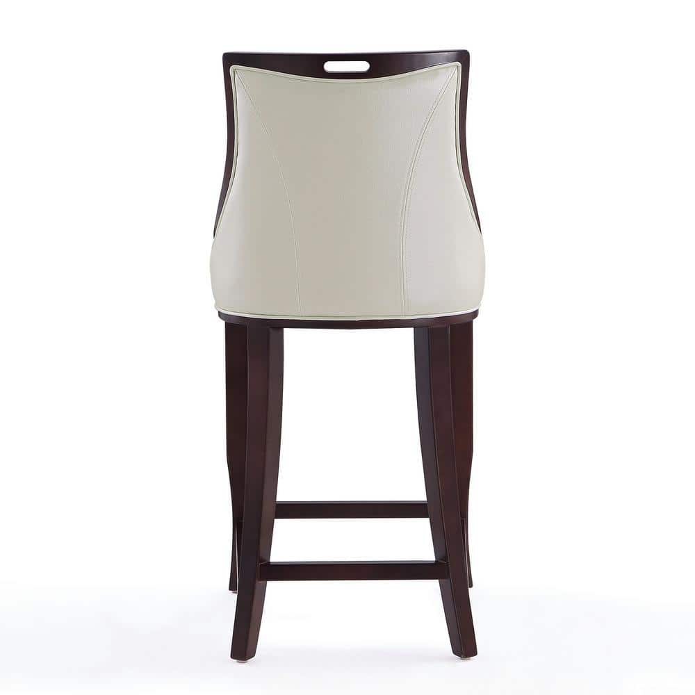 Elegant Pearl White Leather & Walnut Wood Barstool
