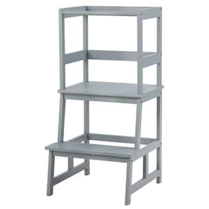 2-Step Bamboo Clapper Toddler Kitchen Step Stool, 200 lbs. with Safety Rail in Gray