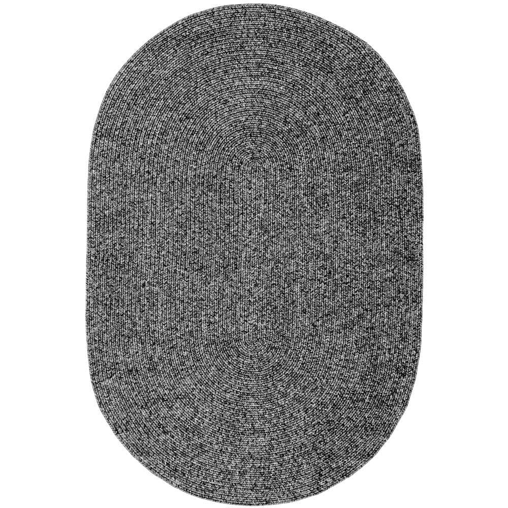 Charcoal Oval 3' x 5' Braided Synthetic Indoor/Outdoor Rug