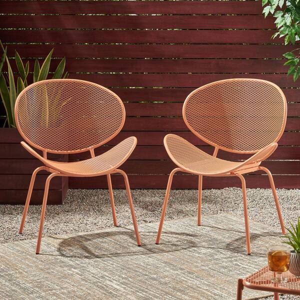 2-Piece Orange Metal Modern Outdoor Dining Chair with Tapered Legs