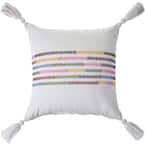 20 in. x 20 in. Embroidered White/Multi-Color Cotton Striped Standard Throw Pillow